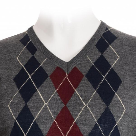 Πλεκτη μπλουζα βε με σχεδιο ρομβους - Γκρι/Μπορντω/Μπλε Πλεκτη μπλουζα βε με σχεδιο ρομβους - Γκρι/Μπορντω/Μπλε