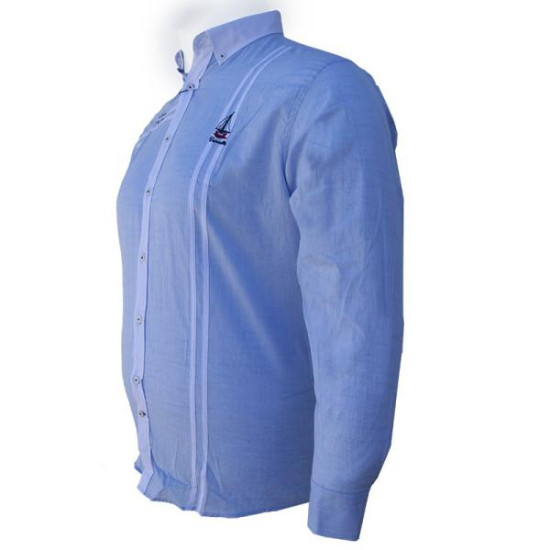 Μακρυμάνικο λινό πουκάμισο με κεντητές λεπτομέρειες και εξώγαζες λεπτομέρειες - Rock Blue