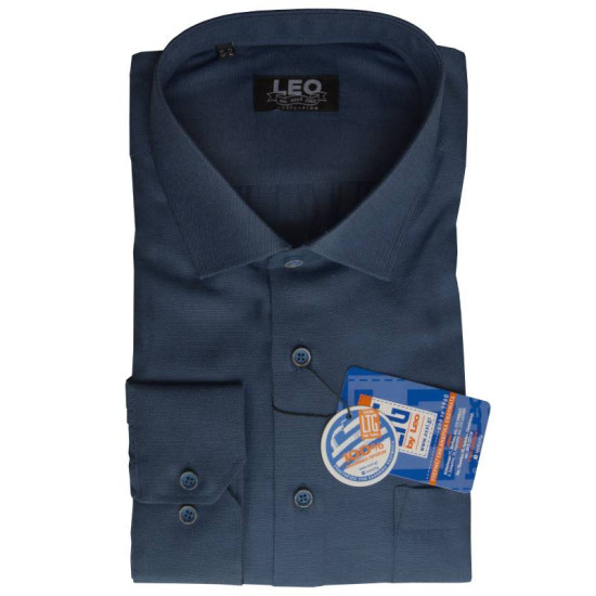 Πουκάμισο Oxford μακρυμάνικο με γιακά τύπου Rex, της Leo Collection - San Marino Blue