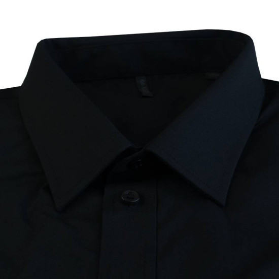 Πουκάμισο ποπλίνα μονόχρωμο με μακρύ μανίκι - ΜΑΥΡΟ