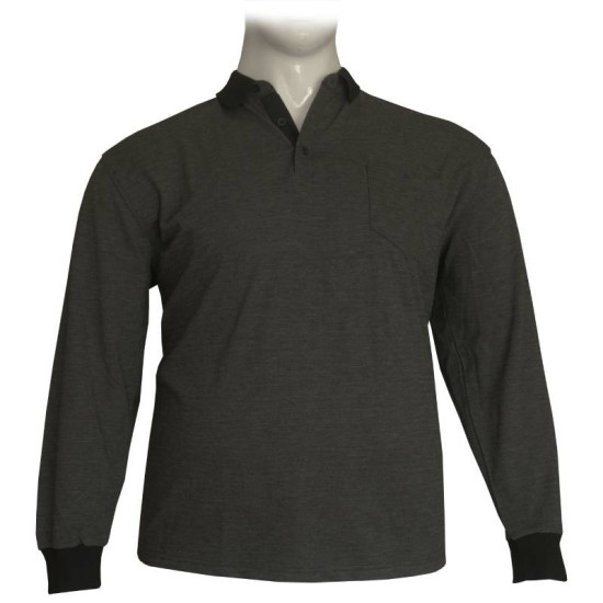 Μπλούζα Polo βαρύπλακη με κουμπί και τσέπη στο στήθος - Anthracite