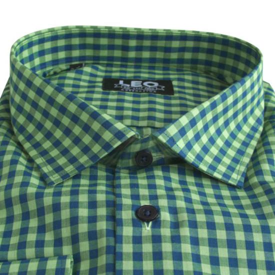 Πουκάμισο καρό γαλλικής ραφής  by Leo Collection - Faded Green/Blue