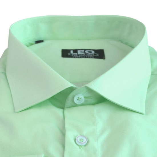 Πουκάμισο μονόχρωμο με rex γιακά και μακρύ μανίκι - Φυστικί