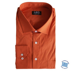 Πουκάμισο βαμβακερό μονόχρωμο με μακρύ μανίκι - Burned Orange