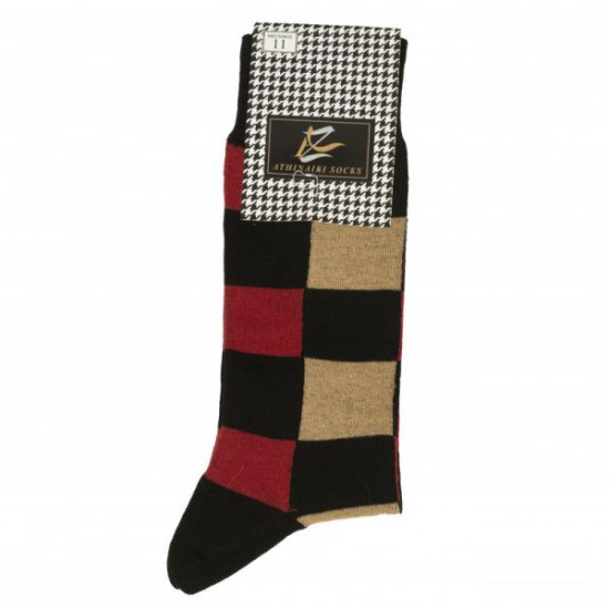 Βαμβακερή κάλτσα καρό με ενίσχυση - Black