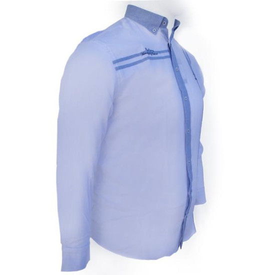 Μακρυμάνικο λινό πουκάμισο με κεντητές λεπτομέρειες και εξώγαζες λεπτομέρειες - White