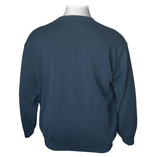 Πλεκτη μπλουζα μονοχρωμη με λαιμόκοψη και ρίγα - Indigo