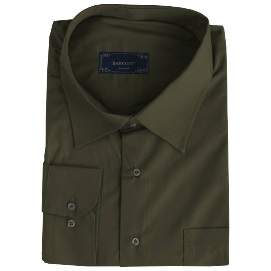 King size ελαστικό μακρυμάνικο πουκάμισο μονόχρωμο - Khaki