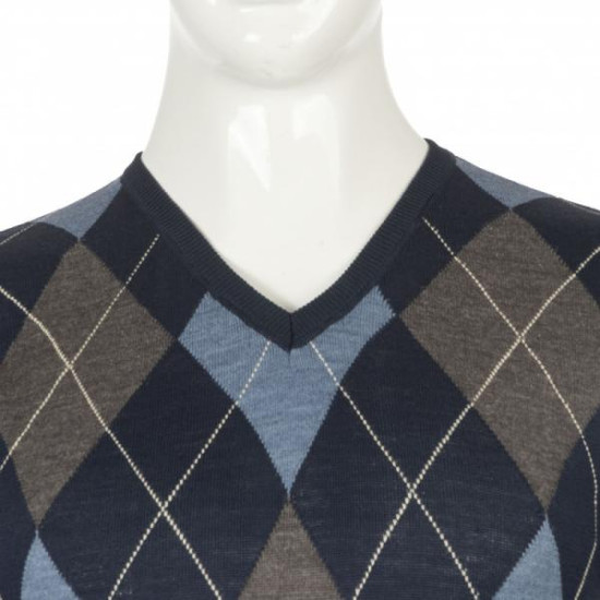 Πλεκτη μπλουζα βε με σχεδιο ρομβους - Μπλε/Γαλαζιο/Γκρι