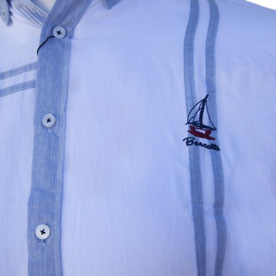 Μακρυμάνικο λινό πουκάμισο με κεντητές λεπτομέρειες και εξώγαζες λεπτομέρειες - White