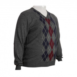 Πλεκτη μπλουζα βε με σχεδιο ρομβους - Γκρι/Μπορντω/Μπλε