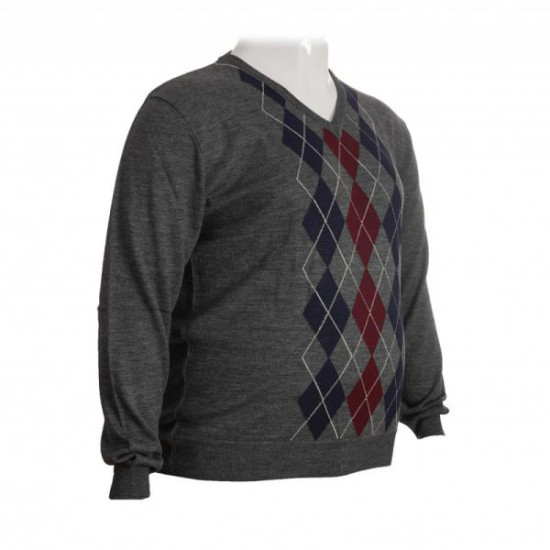 Πλεκτη μπλουζα βε με σχεδιο ρομβους - Γκρι/Μπορντω/Μπλε Πλεκτη μπλουζα βε με σχεδιο ρομβους - Γκρι/Μπορντω/Μπλε