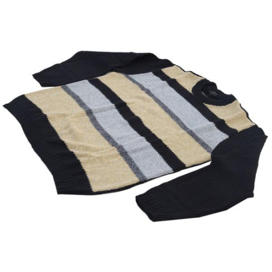 Πλεκτή λαιμόκοψη με φαρδιά ρίγα - Γκρι/Μαύρο/Κίτρινο