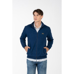 Βαμβακερή ζακέτα wool feel με μεταλλικό patch και γιακά,της Leo Collection - Dark Blue Βαμβακερή ζακέτα wool feel με μεταλλικό patch και γιακά,της Leo Collection - Dark Blue