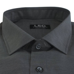 Πουκάμισο Petite Oxford μακρυμάνικο με γιακά τύπου Rex, της Leo Collection - Faded Grey