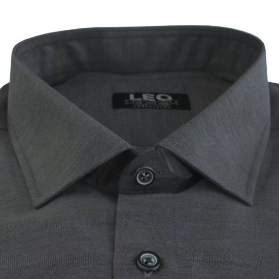 Πουκάμισο Petite Oxford μακρυμάνικο με γιακά τύπου Rex, της Leo Collection - Faded Grey