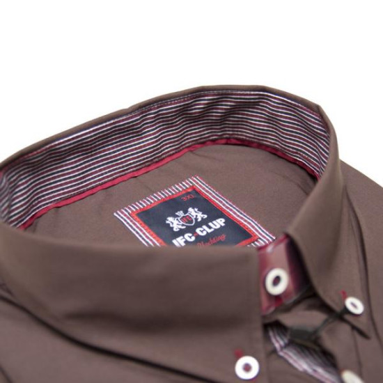 Πουκάμισο μονόχρωμο με κοντό μανίκι και κέντημα - Americano Brown