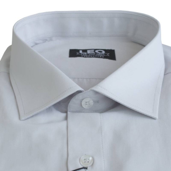 Πουκάμισο μονόχρωμο με rex γιακά και μακρύ μανίκι - Ice Grey