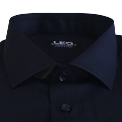 Πουκάμισο μονόχρωμο με rex γιακά και μακρύ μανίκι - NAVY BLUE