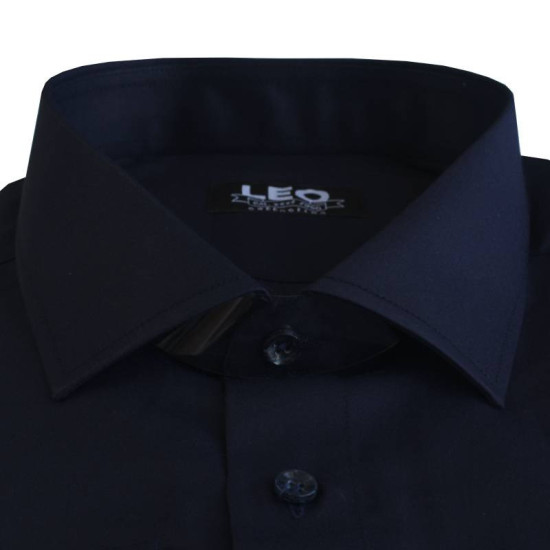 Πουκάμισο μονόχρωμο με rex γιακά και μακρύ μανίκι - NAVY BLUE