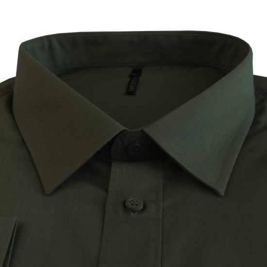 Πουκάμισο ποπλίνα μονόχρωμο με μακρύ μανίκι - Khaki