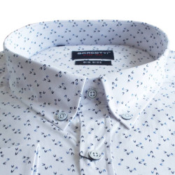 King size ελαστικό μακρυμάνικο πουκάμισο με μικροσχέδιο - White