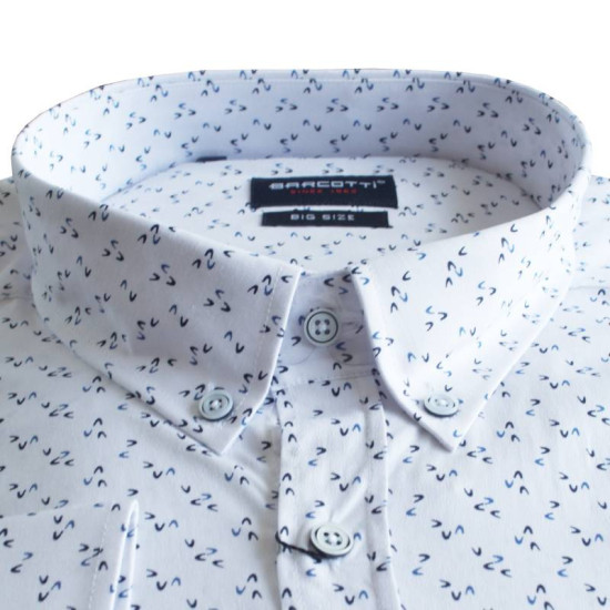 King size ελαστικό μακρυμάνικο πουκάμισο με μικροσχέδιο - White