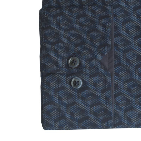 King size ελαστικό μακρυμάνικο πουκάμισο με μικροσχέδιο - NAVY BLUE