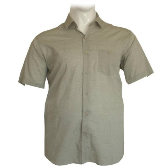 Λινό κοντομάνικο πουκάμισο μονόχρωμο,by Leo Collection - ΧΑΚΙ