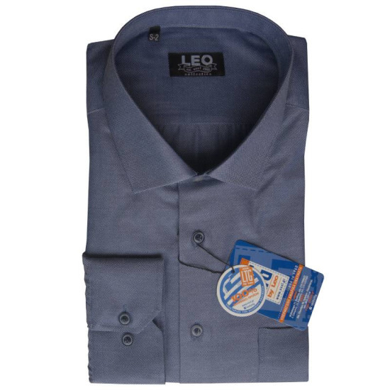 Πουκάμισο Oxford μακρυμάνικο με γιακά τύπου Rex, της Leo Collection - NAVY BLUE