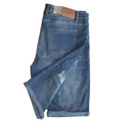 Ελαστική denim βερμούδα με φθορές