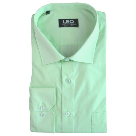 Πουκάμισο μονόχρωμο με rex γιακά και μακρύ μανίκι - Φυστικί