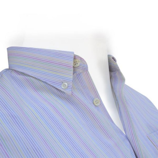 Πουκάμισο ριγέ μακρυμάνικο με τσέπη - Λευκό/φούξια/γαλάζιο