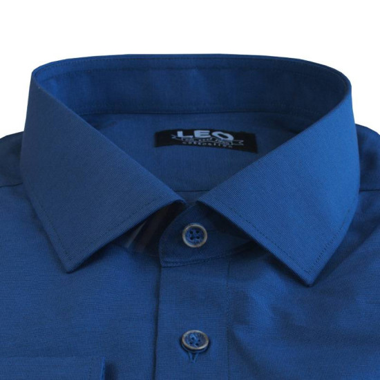 Πουκάμισο Fil-a-Fil μονόχρωμο γαλλικής ραφής & ελληνικής κατασκευής της Leo Collection - Midnight Sax Blue