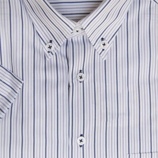 Πουκάμισο ριγέ γαλλικής ραφής με κοντό μανίκι - Alabaster White/Μπλε Σκούρο/Λιλά παλ