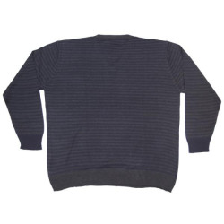 Πλεκτή μπλούζα με βε και ρίγα - ΓΚΡΙ/ΜΠΛΕ
