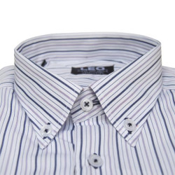 Πουκάμισο ριγέ γαλλικής ραφής με κοντό μανίκι - Alabaster White/Μπλε Σκούρο/Λιλά παλ