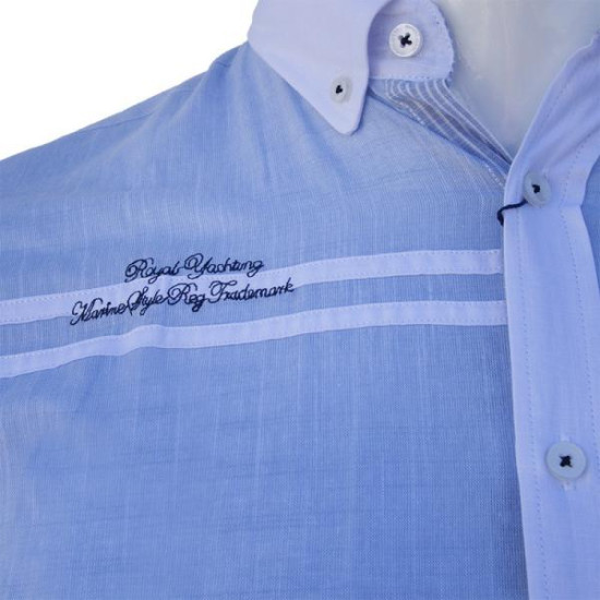 Μακρυμάνικο λινό πουκάμισο με κεντητές λεπτομέρειες και εξώγαζες λεπτομέρειες - Rock Blue