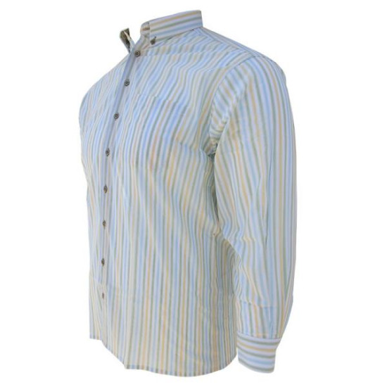 Πουκάμισο ριγέ μακρυμάνικο με τσέπη - Λευκό/Κίτρινο/Λαδί