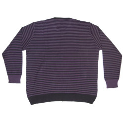 Πλεκτή μπλούζα με βε και ρίγα - ΜΑΥΡΟ/ΜΩΒ