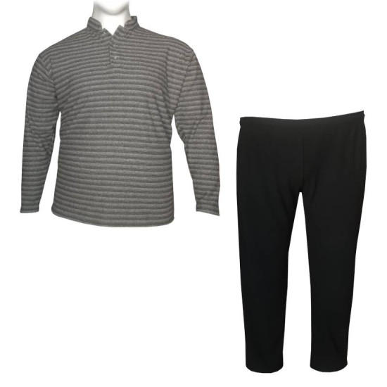 Πιτζάμα τρίκουμπη με ρίγα by LTG - Coal Black/Grey