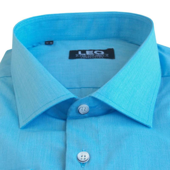 Πουκάμισο Fil-a-Fil μονόχρωμο γαλλικής ραφής & ελληνικής κατασκευής της Leo Collection - Malibu Turquoise