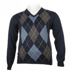 Πλεκτη μπλουζα βε με σχεδιο ρομβους - Μπλε/Γαλαζιο/Γκρι