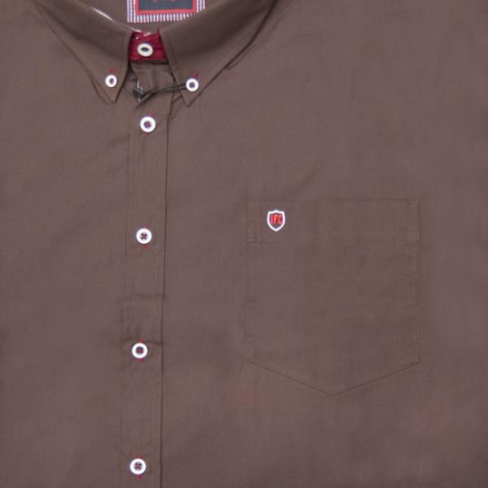 Πουκάμισο μονόχρωμο με κοντό μανίκι και κέντημα - Americano Brown