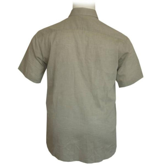 Λινό κοντομάνικο πουκάμισο μονόχρωμο,by Leo Collection - ΧΑΚΙ