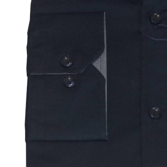 King size ελαστικό μονόχρωμο μακρυμάνικο πουκάμισο - Dark Blue