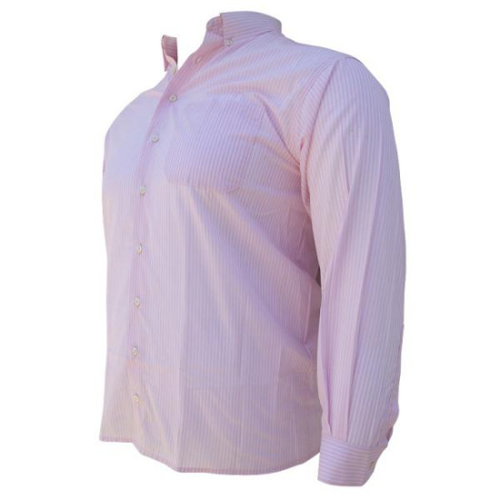 Πουκάμισο ριγέ μακρυμάνικο με τσέπη - Λευκό/Ροζ