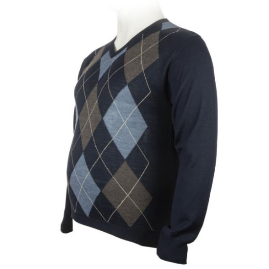 Πλεκτη μπλουζα βε με σχεδιο ρομβους - Μπλε/Γαλαζιο/Γκρι