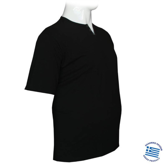 Βαμβακερό t-shirt φλάμα μονόχρωμο τύπου button ve,by LTG - Black