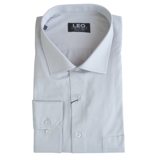 Πουκάμισο μονόχρωμο με rex γιακά και μακρύ μανίκι - Ice Grey